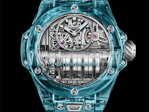Hublot выпустил прозрачные светло-голубые часы Big Bang MP-11 Water Blue Sapphire c 14-дневным запасом хода